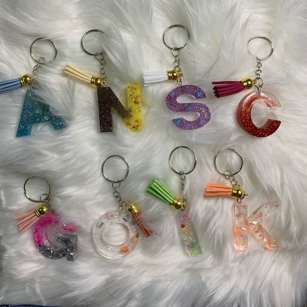 Glittery Black & Gold Letter Keychain